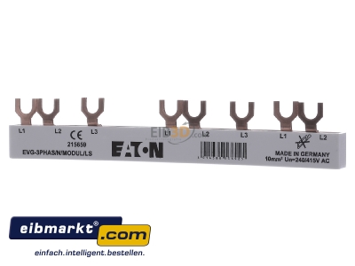 Front view Eaton (Installation) EVG-3PHAS/N/5MODULLS Phase busbar 3-p 10mm 157mm
