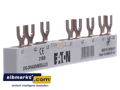View on the left Eaton (Installation) EVG-3PHAS/N/5MODULLS Phase busbar 3-p 10mm² 157mm
