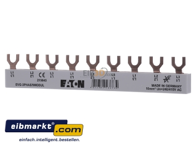 Front view Eaton (Installation) EVG-3PHAS/9MODUL Phase busbar 3-p 10mm² 157mm
