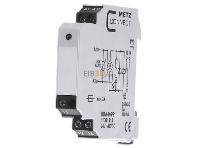 Front view Metz KRA-M6/21 24AC/DC Switching relay AC 24V DC 24V 6A 
