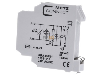 View on the right Metz KRA-M6/21 24AC/DC Switching relay AC 24V DC 24V 6A 
