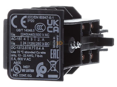 View on the right ABB CAF6-20M Auxiliary contact block 2 NO/0 NC 
