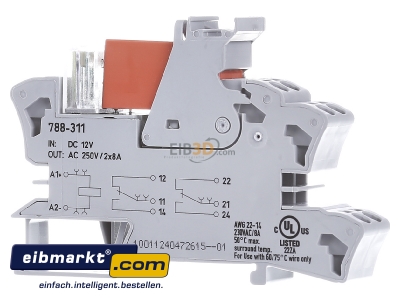 Frontansicht WAGO Kontakttechnik 788-311 Stecksockel m.Relais 2W, 12V DC/2x8A 