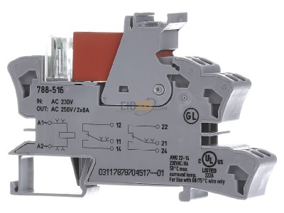 Frontansicht WAGO 788-516 Stecksockel m.Relais 2W, 230V AC/2x 8A 
