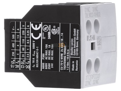 View on the left Eaton DILM32-XHI02 Auxiliary contact block 0 NO/2 NC 
