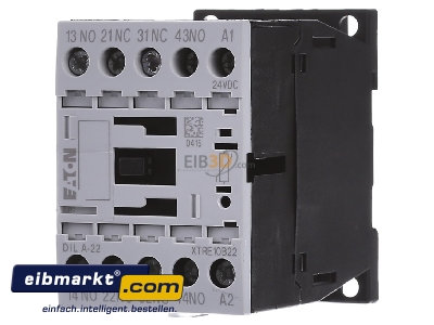 Front view Eaton (Moeller) DILA-22(24VDC) Contactor relay 0VAC 24VDC 2NC/ 2 NO
