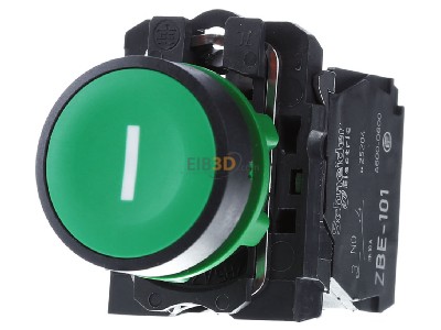 Front view Schneider Electric XB5AA3311 Complete push button green 
