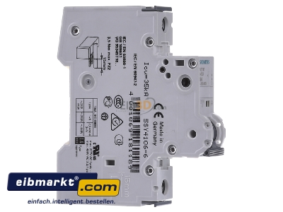 Ansicht links Siemens Indus.Sector 5SY4106-6 LS-Schalter B6A,1pol,T=70,10kA 