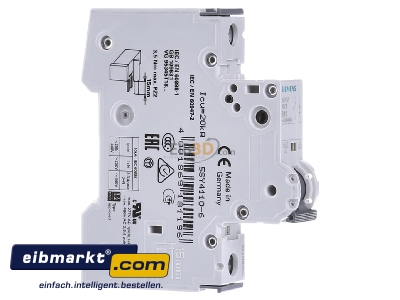 Ansicht links Siemens Indus.Sector 5SY4110-6 LS-Schalter B10A,1pol,T=70,10kA 