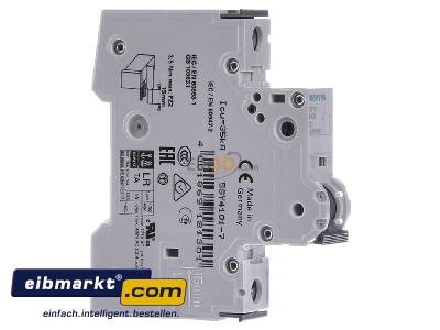 Ansicht links Siemens Indus.Sector 5SY4101-7 LS-Schalter C1A,1pol,T=70,10kA 