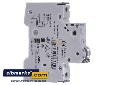 Ansicht links Siemens Indus.Sector 5SY4106-7 LS-Schalter C6A,1pol,T=70,10kA 