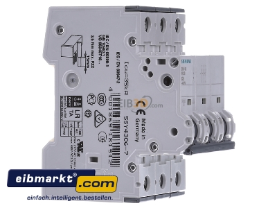 Ansicht links Siemens Indus.Sector 5SY4306-7 LS-Schalter C6A,3pol,T=70,10kA 