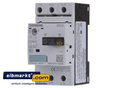 Front view Siemens Indus.Sector 3RV1011-1AA10 Motor protective circuit-breaker 1,6A

