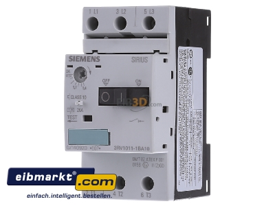 Front view Siemens Indus.Sector 3RV1011-1BA10 Motor protective circuit-breaker 2A
