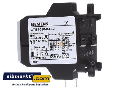 View on the right Siemens Indus.Sector 3TG1010-0AL2 Magnet contactor 8,4A 230VAC 0VDC
