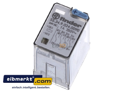 Ansicht oben hinten Finder 55.34.9.024.0090 Rel.LED+Freil. 24VDC 4W 7A f.Fas. 94.04/84/44 