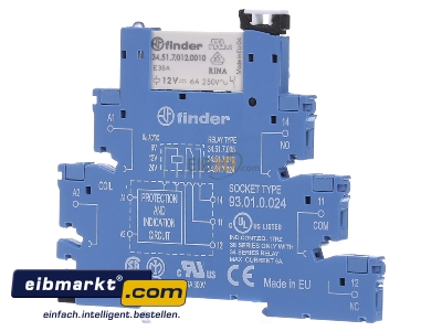 Front view Finder 38.51.0.012.0060 Switching relay AC 12V DC 12V 6A
