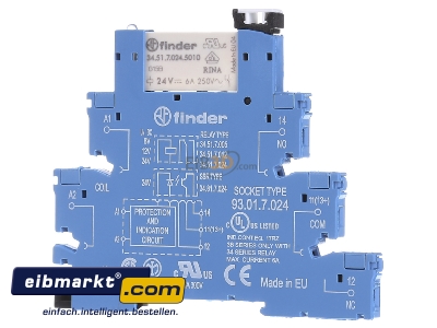 Front view Finder 38.51.7.024.5050 Switching relay DC 24V 6A 
