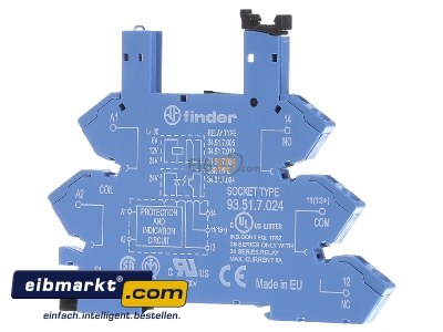 Frontansicht Finder 93.51.7.024 Fassung m.Zugfederklemme 12VDC blau 