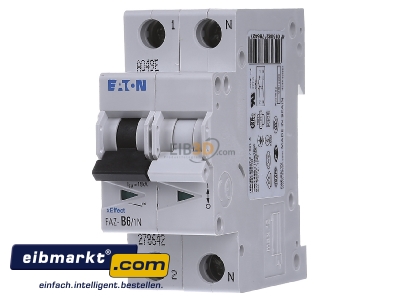 Front view Eaton (Moeller) FAZ-B6/1N Miniature circuit breaker 1-p B6A
