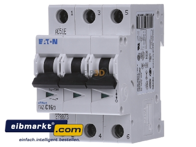 Front view Eaton (Moeller) FAZ-C16/3 Miniature circuit breaker 3-p C16A
