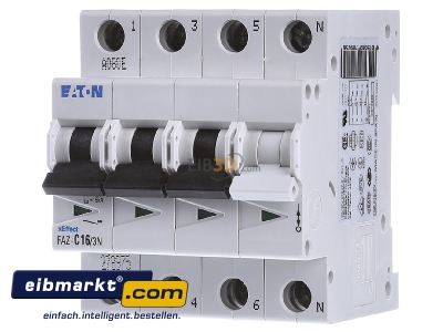 Front view Eaton (Moeller) FAZ-C16/3N Miniature circuit breaker 4-p C16A 
