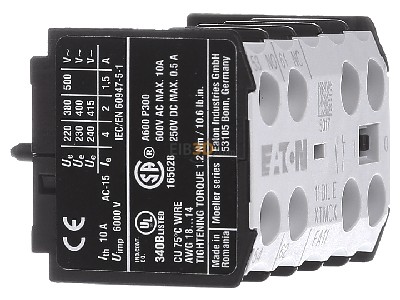 View on the left Eaton 11DILE Auxiliary contact block 1 NO/1 NC 
