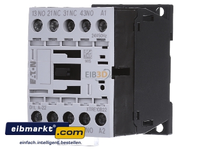 Front view Eaton (Moeller) DILA-22(24V50HZ) Contactor relay 24VAC 0VDC 2NC/ 2 NO
