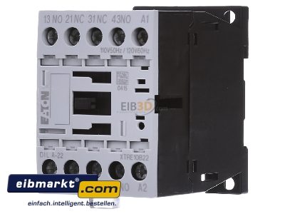 Front view Eaton (Moeller) DILA-22(110V50HZ) Contactor relay 110VAC 0VDC 2NC/ 2 NO
