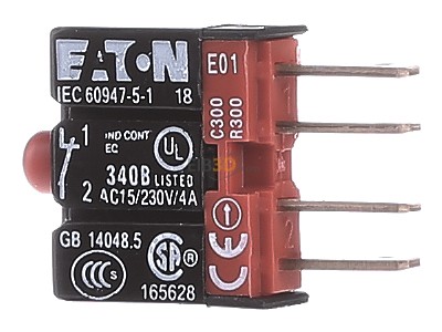 View on the right Eaton E01 Auxiliary contact block 0 NO/1 NC 
