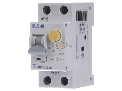 Front view Eaton PXK-B16/1N/003-A Residual current circuit breaker with line protection B 16A 1p + N, 30mA, 

