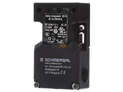 Front view Schmersal AZ 16zvk-M16 End switch IP67 
