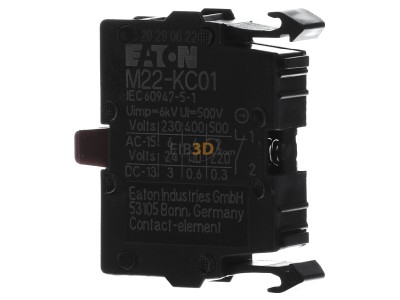 View on the right Eaton M22-KC01 Auxiliary contact block 0 NO/1 NC 
