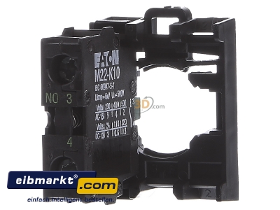 Front view Eaton (Moeller) M22-AK10 Auxiliary contact block 1 NO/0 NC 
