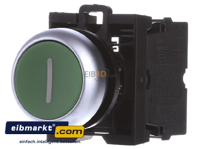 Frontansicht Eaton (Moeller) M22-D-G-X1/K10 Drucktaster 1S,flach,gn,Front 