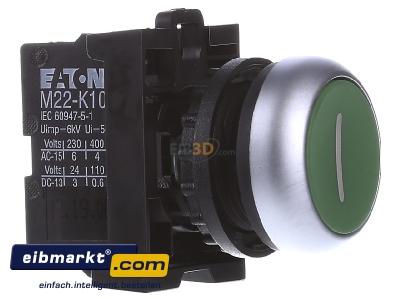 Ansicht links Eaton (Moeller) M22-D-G-X1/K10 Drucktaster 1S,flach,gn,Front 