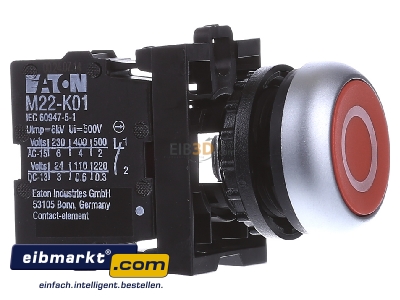View on the left Eaton (Moeller) M22-D-R-X0/K01 Complete push button red
