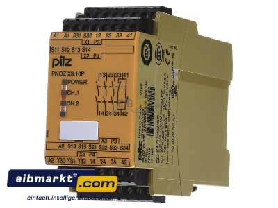 Front view Pilz PNOZ X3.10P #777314 Safety relay 24V AC/DC EN954-1 Cat 4

