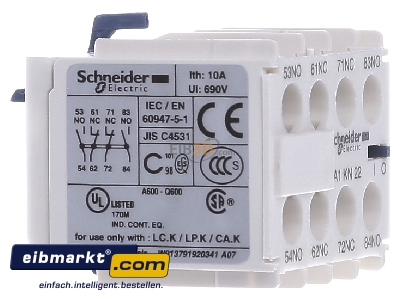 View on the left Schneider Electric LA1KN22 Auxiliary contact block 2 NO/2 NC
