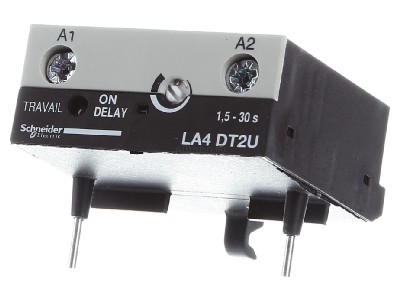 Front view Schneider Electric LA4DT2U Activation-delayed timer block block 
