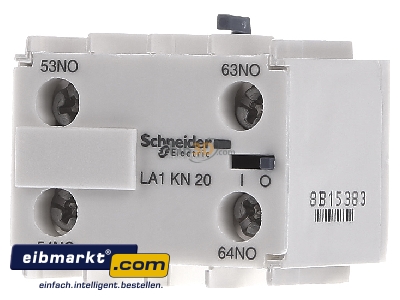 Front view Schneider Electric LA1KN20 Auxiliary contact block 2 NO/0 NC
