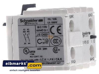 View on the left Schneider Electric LA1KN20 Auxiliary contact block 2 NO/0 NC
