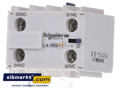 Front view Schneider Electric LA1KN11 Auxiliary contact block 1 NO/1 NC
