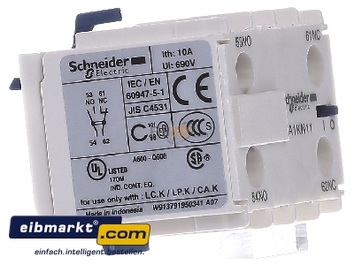 View on the left Schneider Electric LA1KN11 Auxiliary contact block 1 NO/1 NC
