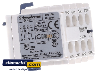 View on the left Schneider Electric LA1KN04 Auxiliary contact block 0 NO/4 NC
