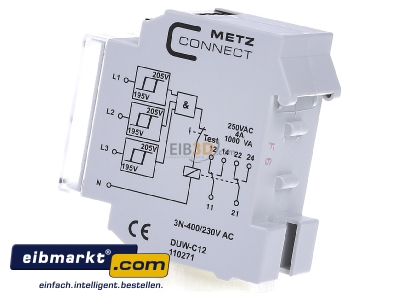 View on the right Metz Connect DUW-C12 3x230V Voltage monitoring relay 195...400V AC - 
