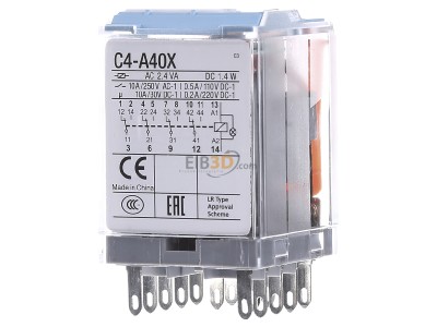 Ansicht hinten Comat C4-A40X/AC230V-Relec Industrie-Relais MRC blau 14-pin, 4 CO, X=LED 