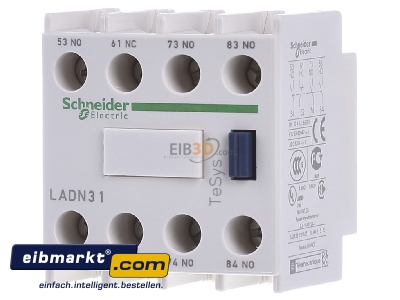 Front view Schneider Electric LADN31 Auxiliary contact block 3 NO/1 NC
