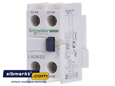 Front view Schneider Electric LADN20 Auxiliary contact block 2 NO/0 NC

