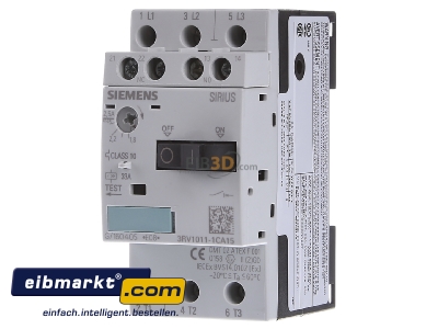 Front view Siemens Indus.Sector 3RV1011-1CA15 Motor protective circuit-breaker 2,5A
